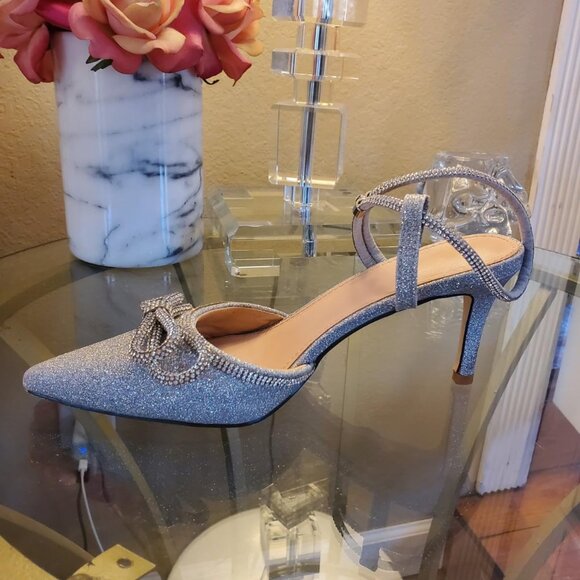 Women Rhinestone Low Denim Heels